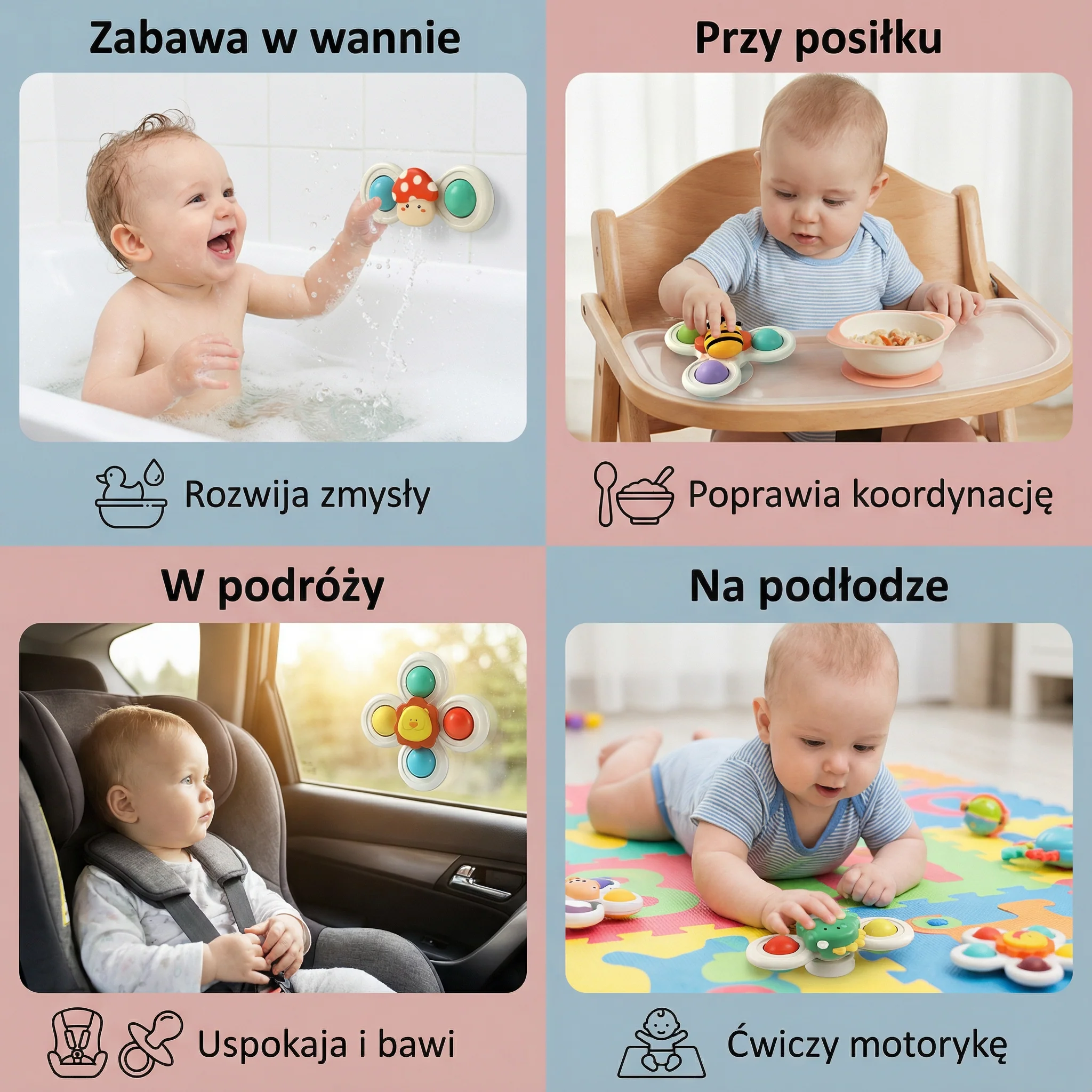 Uroczy zestaw 3 zabawek obrotowych z przyssawką dla niemowląt - Image 4