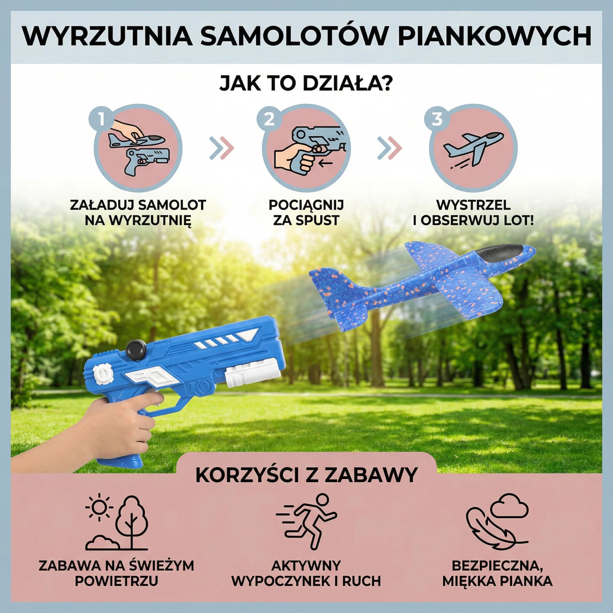 Wyrzutnia Samolotów Piankowych dla Dzieci – Interaktywna Zabawka Latająca z Pistoletem do Wyrzucania - Image 2