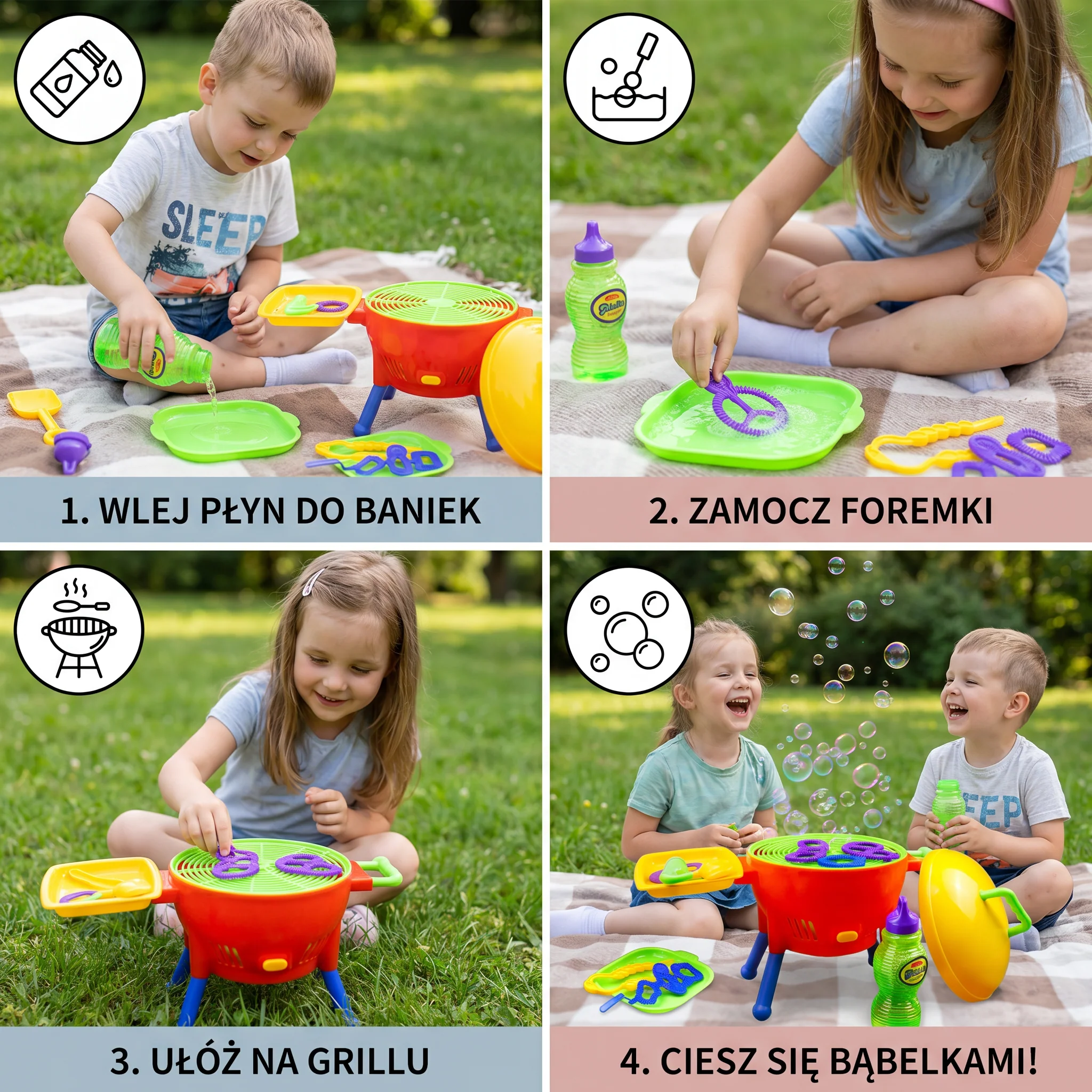 Zabawka BBQ – maszyna do baniek mydlanych z płynem i foremkami - Image 4