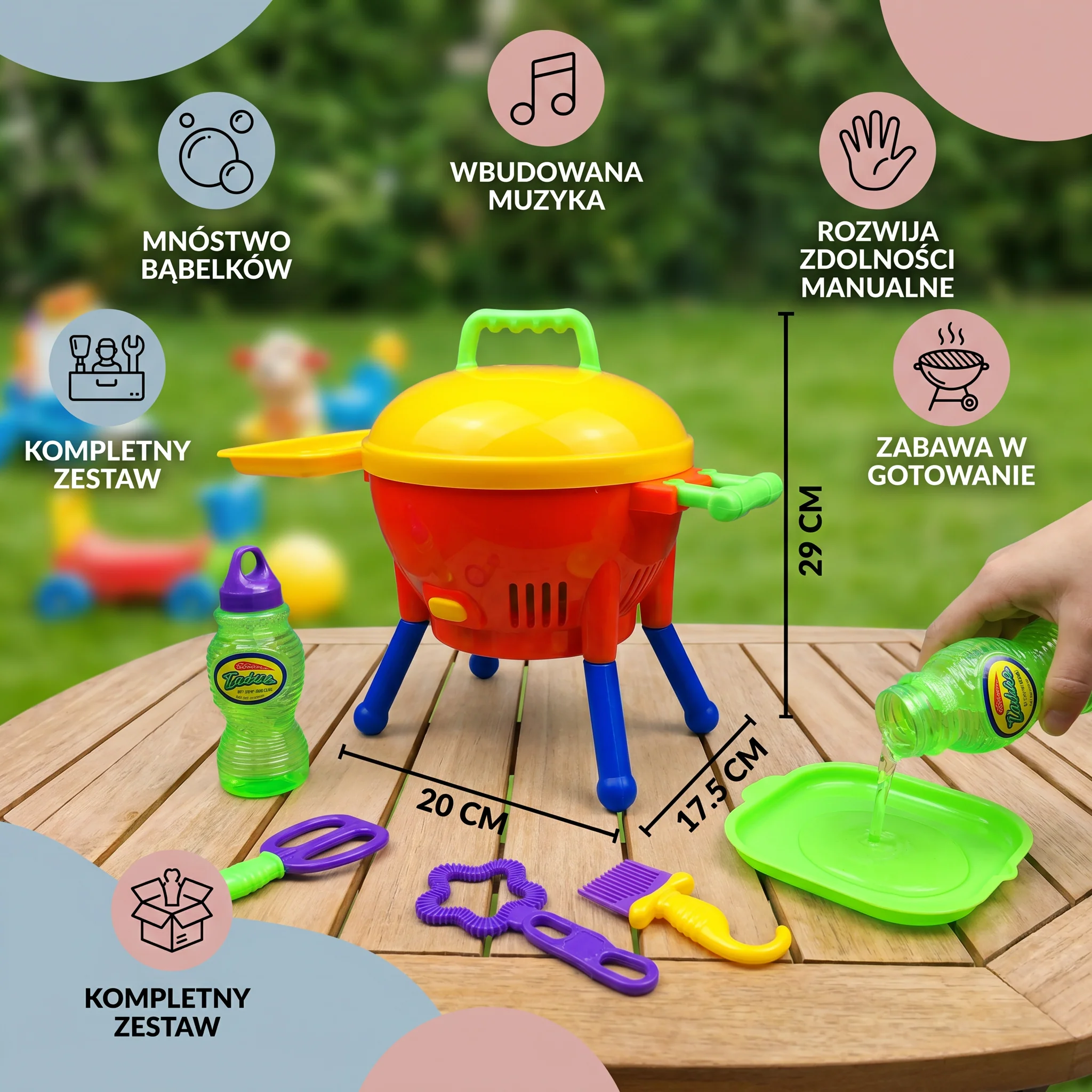 Zabawka BBQ – maszyna do baniek mydlanych z płynem i foremkami - Image 5