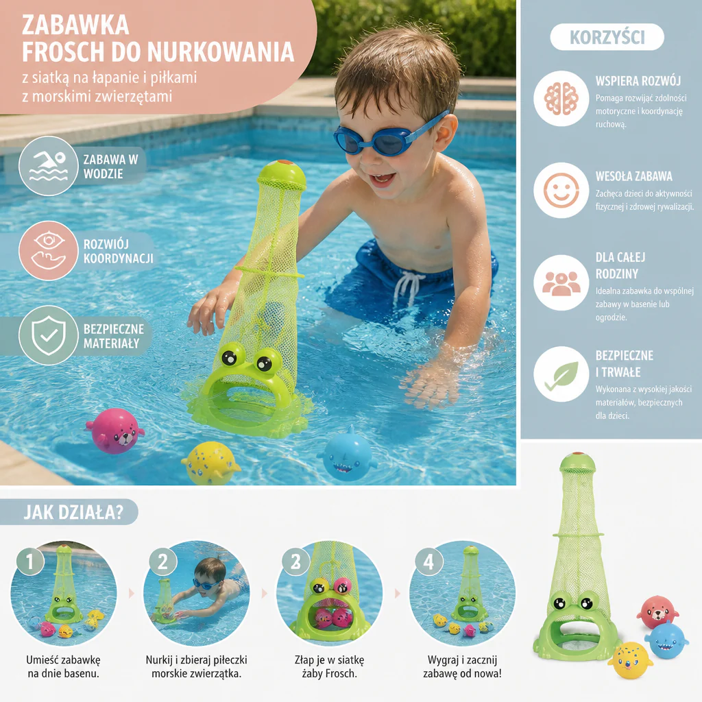 Zabawka Frosch do Nurkowania z Siatką na Łapanie i Piłkami z Morskimi Zwierzętami - Image 2