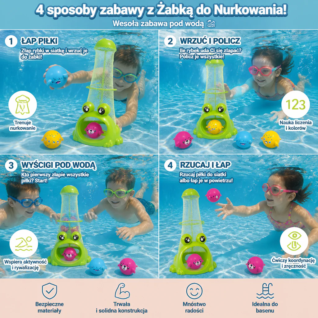 Zabawka Frosch do Nurkowania z Siatką na Łapanie i Piłkami z Morskimi Zwierzętami - Image 4