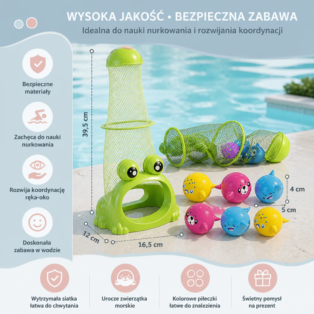Zabawka Frosch do Nurkowania z Siatką na Łapanie i Piłkami z Morskimi Zwierzętami - Image 5