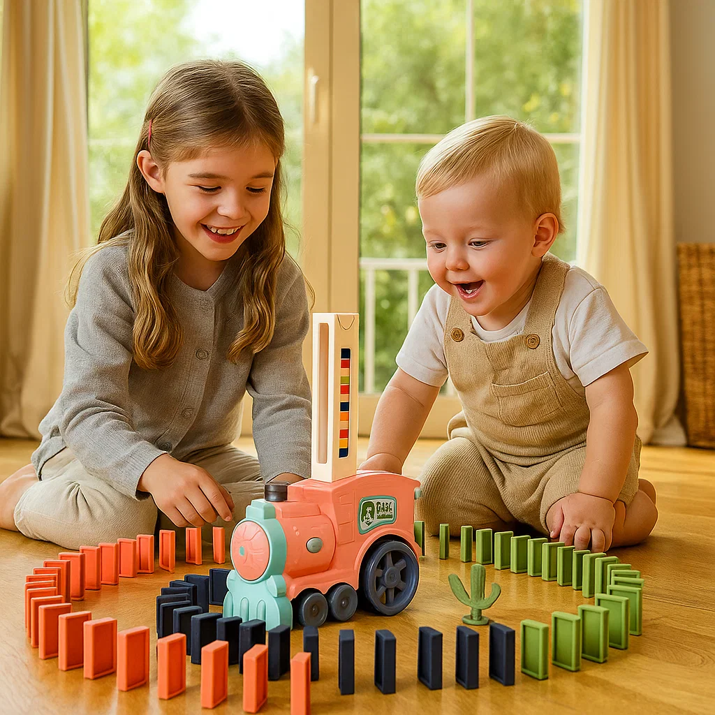 Zabawka kolejowa domino dla dzieci | Automatyczne układanie torów ze światłami i dźwiękiem dla kreatywnej zabawy edukacyjnej - Image 6