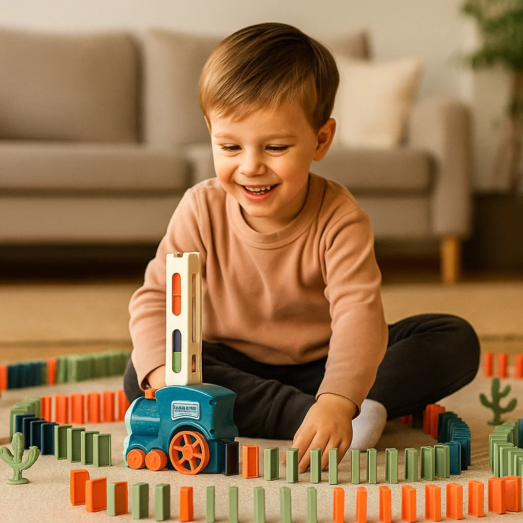 Zabawka kolejowa domino dla dzieci | Automatyczne układanie torów ze światłami i dźwiękiem dla kreatywnej zabawy edukacyjnej - Image 7