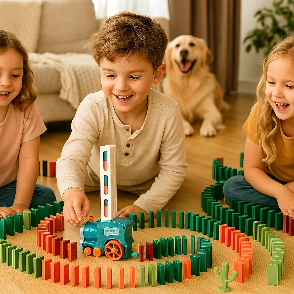 Zabawka kolejowa domino dla dzieci | Automatyczne układanie torów ze światłami i dźwiękiem dla kreatywnej zabawy edukacyjnej - Image 9