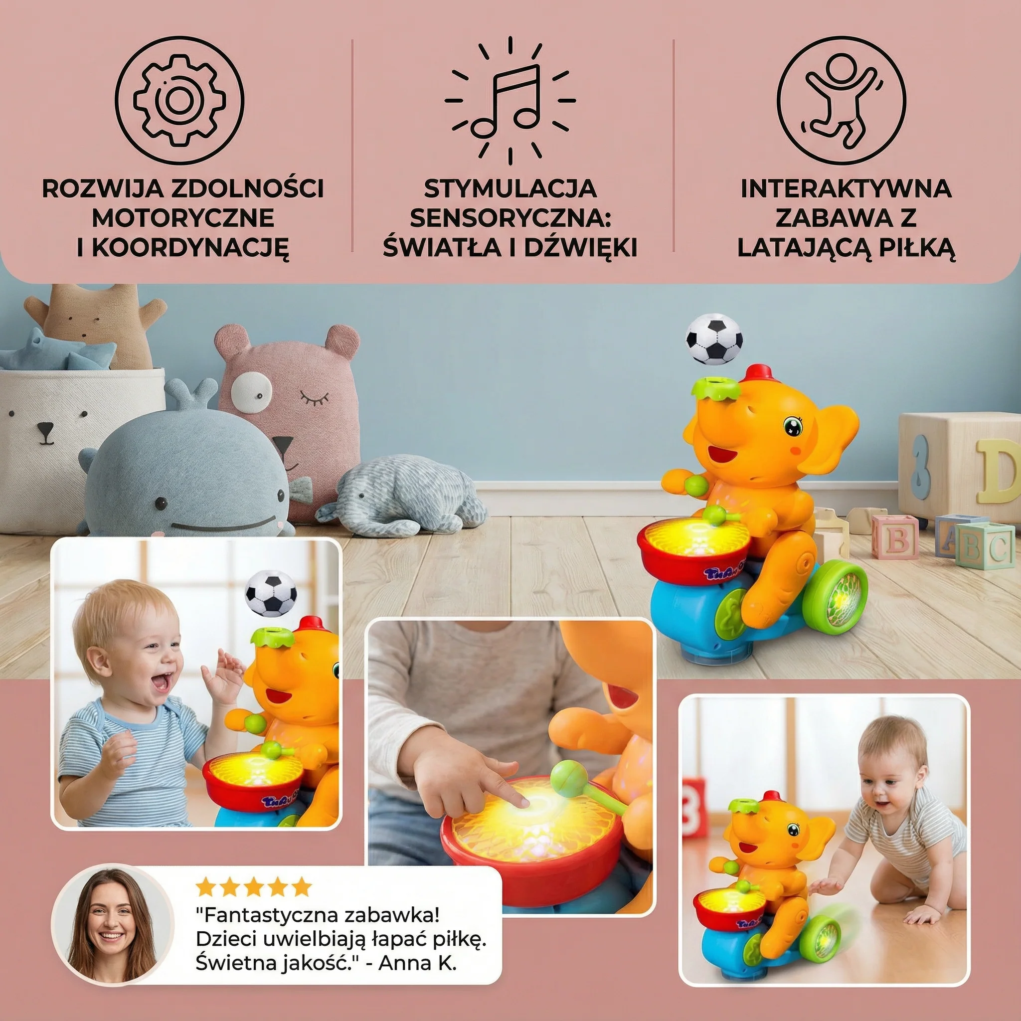 Zabawka słonik z latającą piłeczką - Image 3