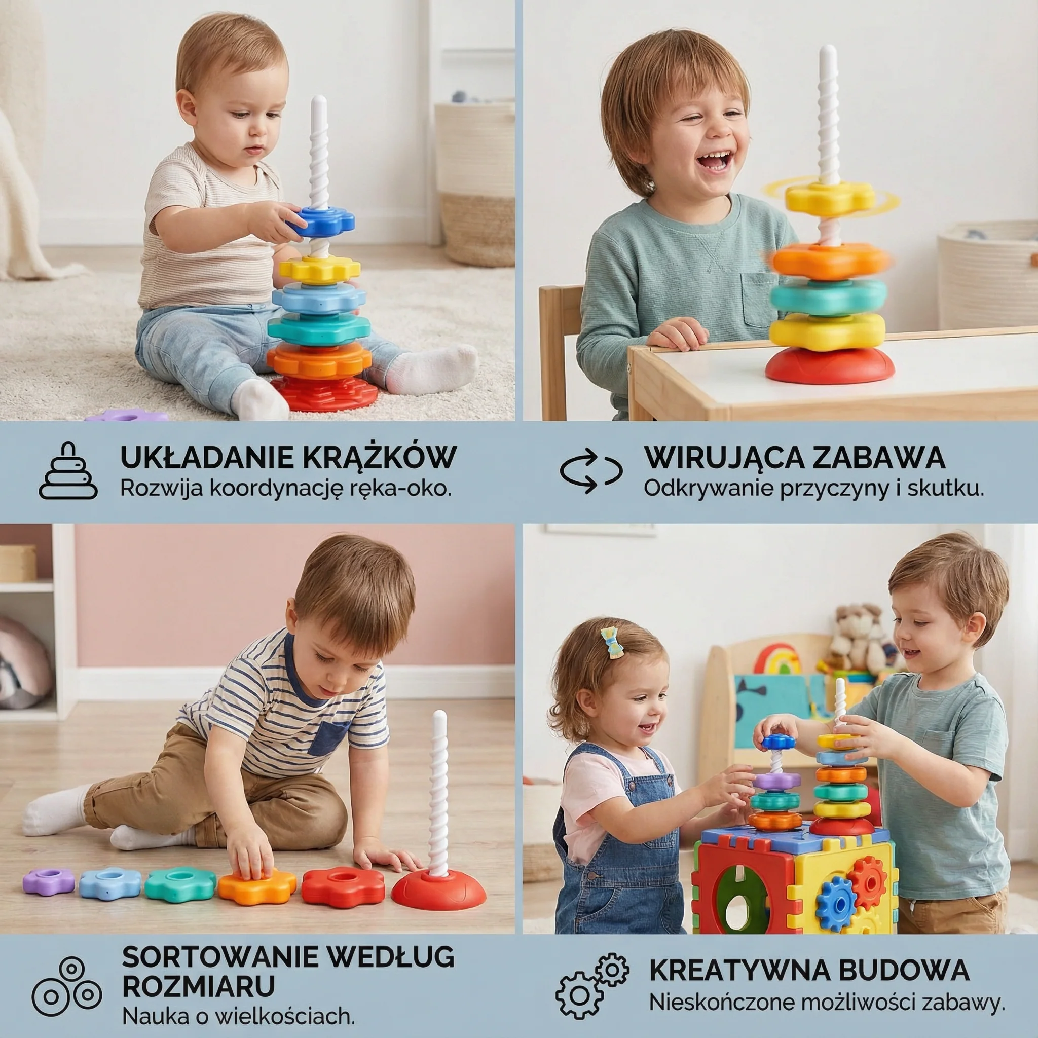 Zabawka tęczowa wieża obrotowa i kolorowa - Image 4