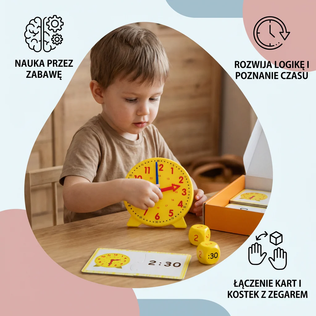 Zegar Edukacyjny dla Dzieci – Interaktywna Gra do Nauki Godzin z Kartami i Kostkami - Image 3