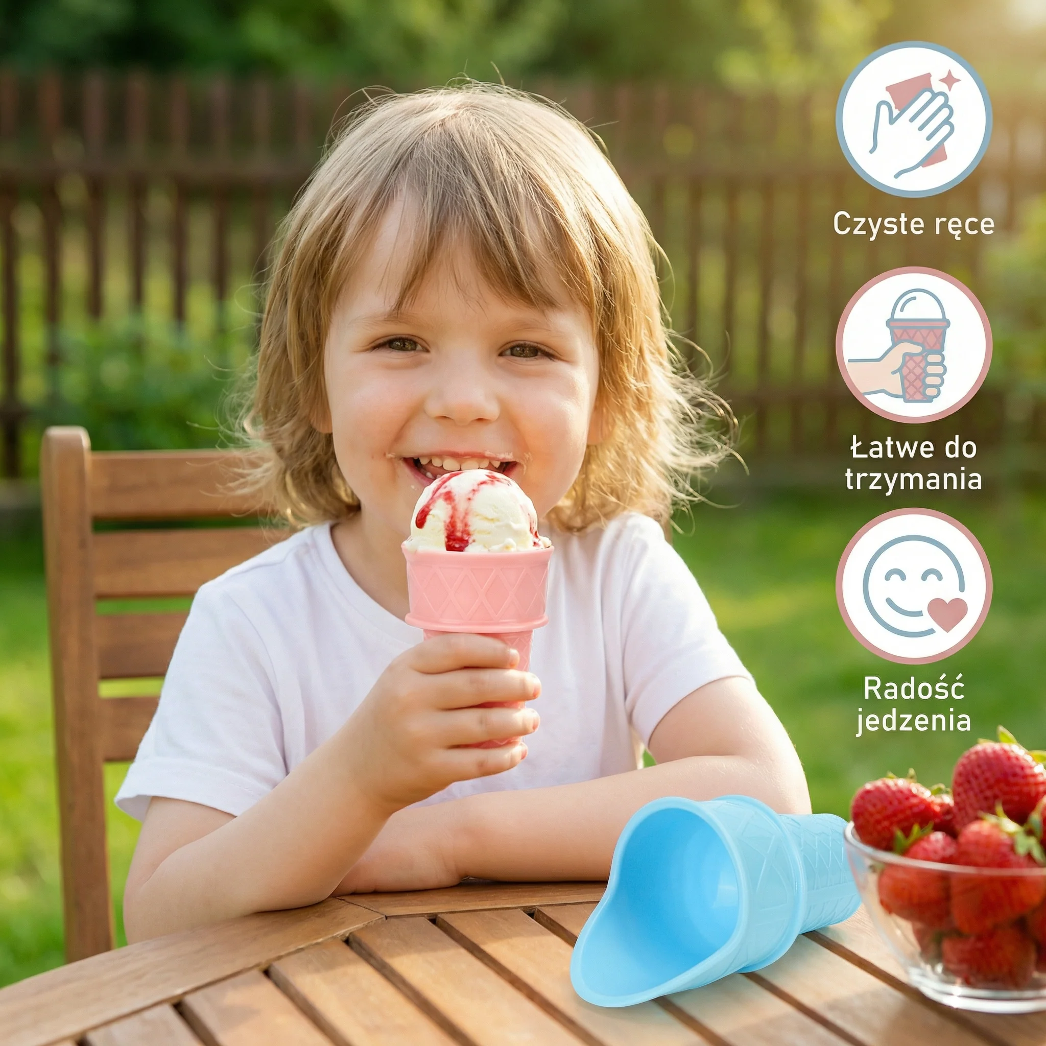 Zestaw 2 sztuk – Eisbecher w kształcie wafla – Uchwyt na lody bez bałaganu dla dzieci - Image 5