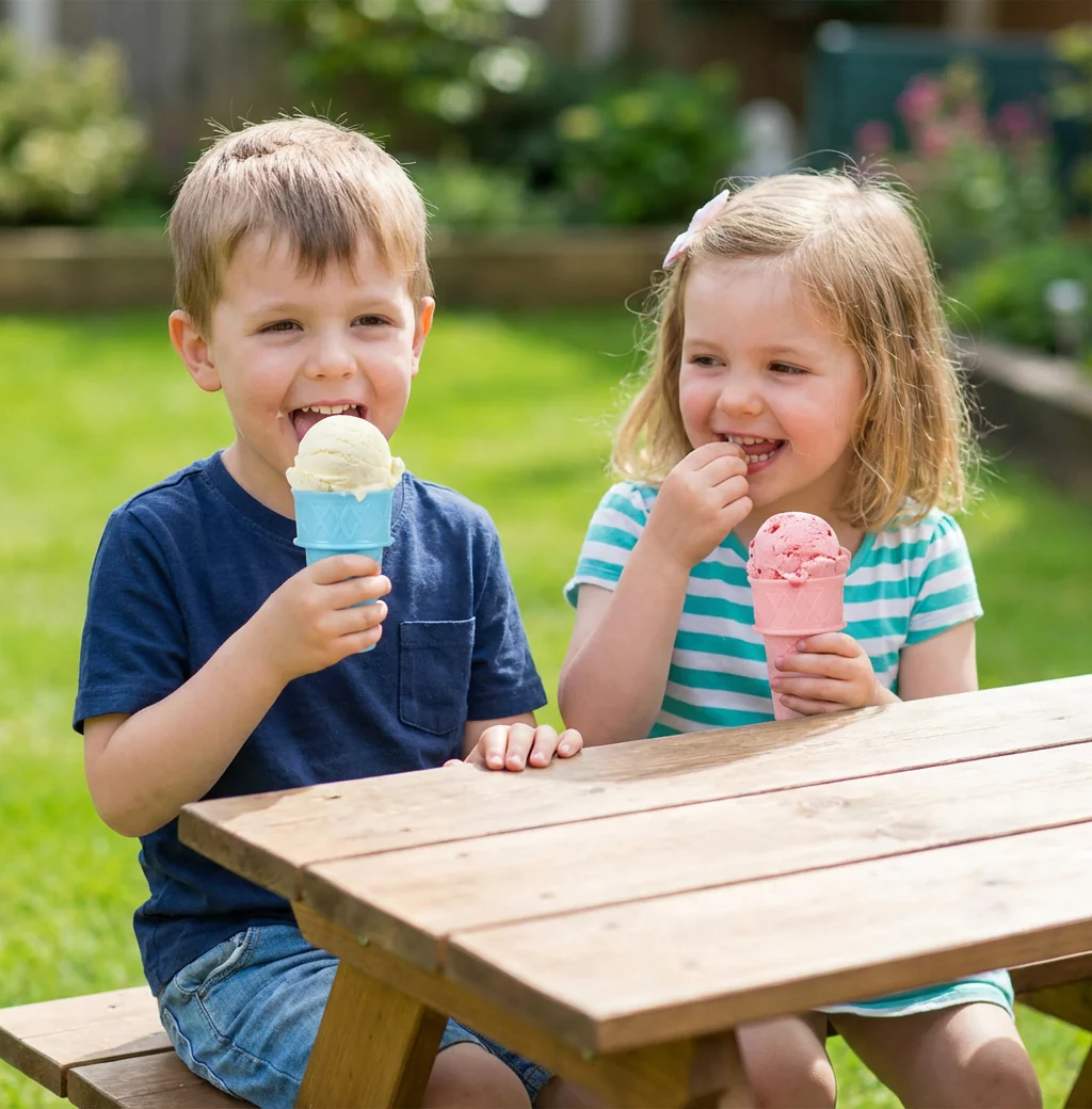 Zestaw 2 sztuk – Eisbecher w kształcie wafla – Uchwyt na lody bez bałaganu dla dzieci - Image 8