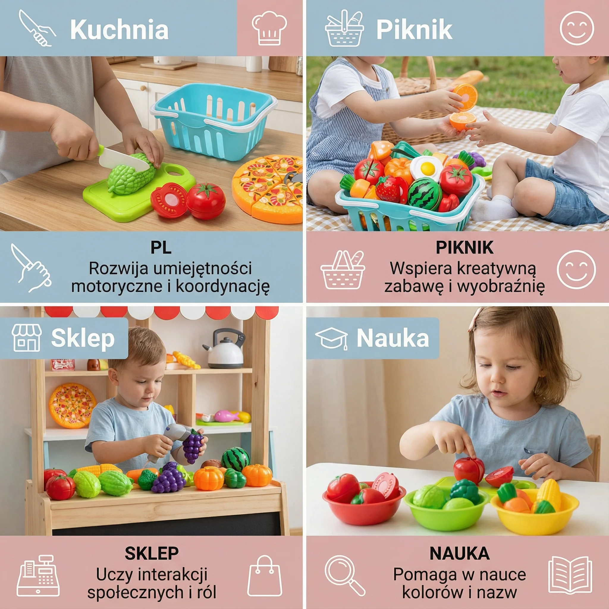 Zestaw do krojenia owoców | Zabawka edukacyjna dla dzieci z koszem i realistycznymi warzywami do odgrywania ról - Image 4