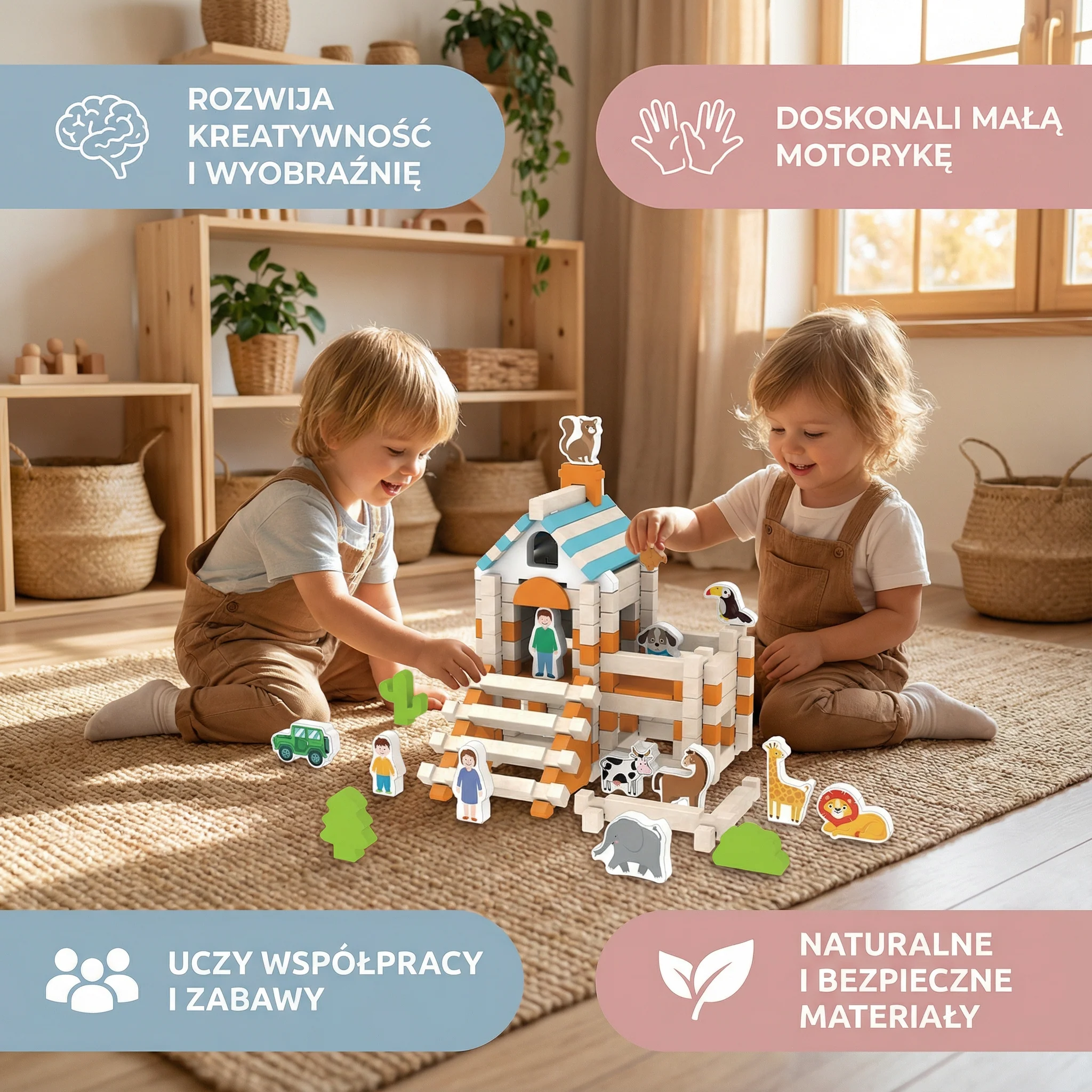 Zestaw drewnianych klocków montessori – naturalna zabawa w układanie i budowanie - Image 2