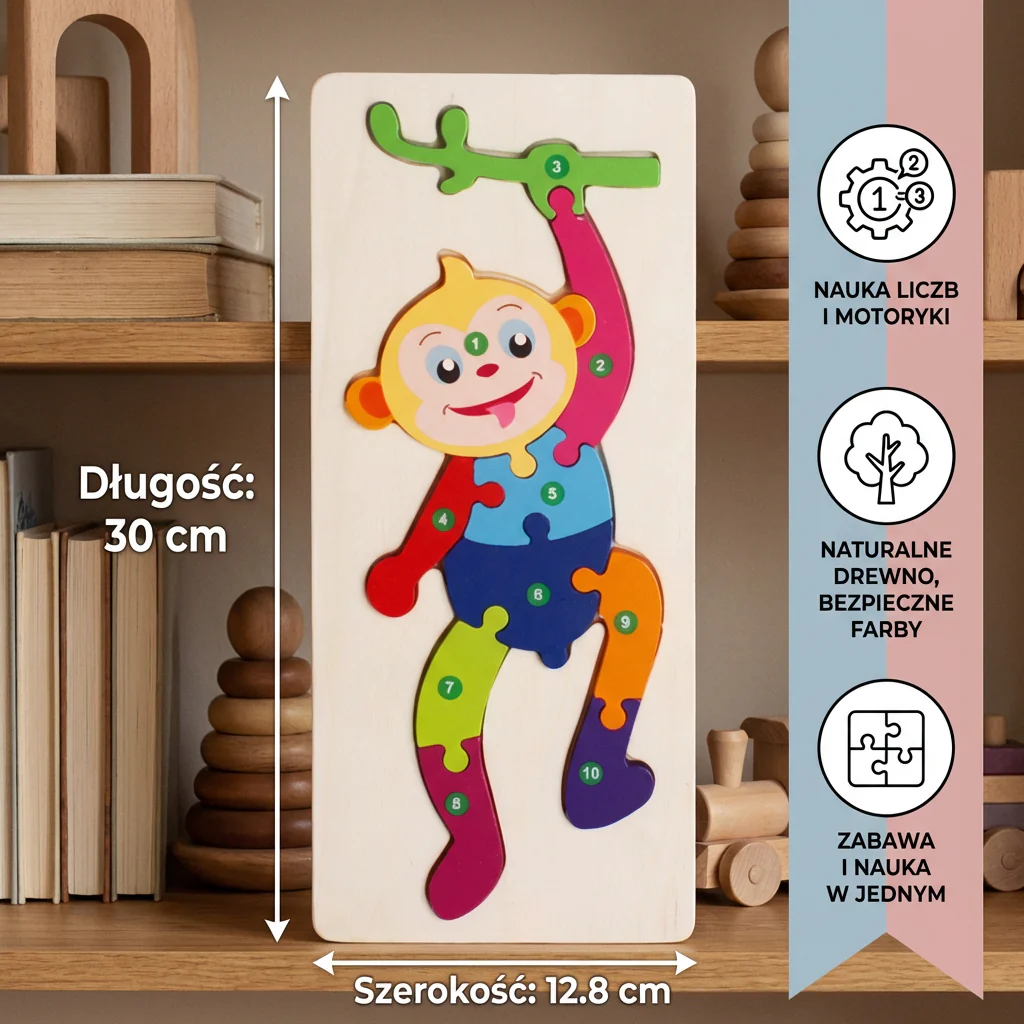 Zestaw Drewnianych Puzzli dla Dzieci – Układanka Edukacyjna z Liczbami i Zwierzętami - Image 5