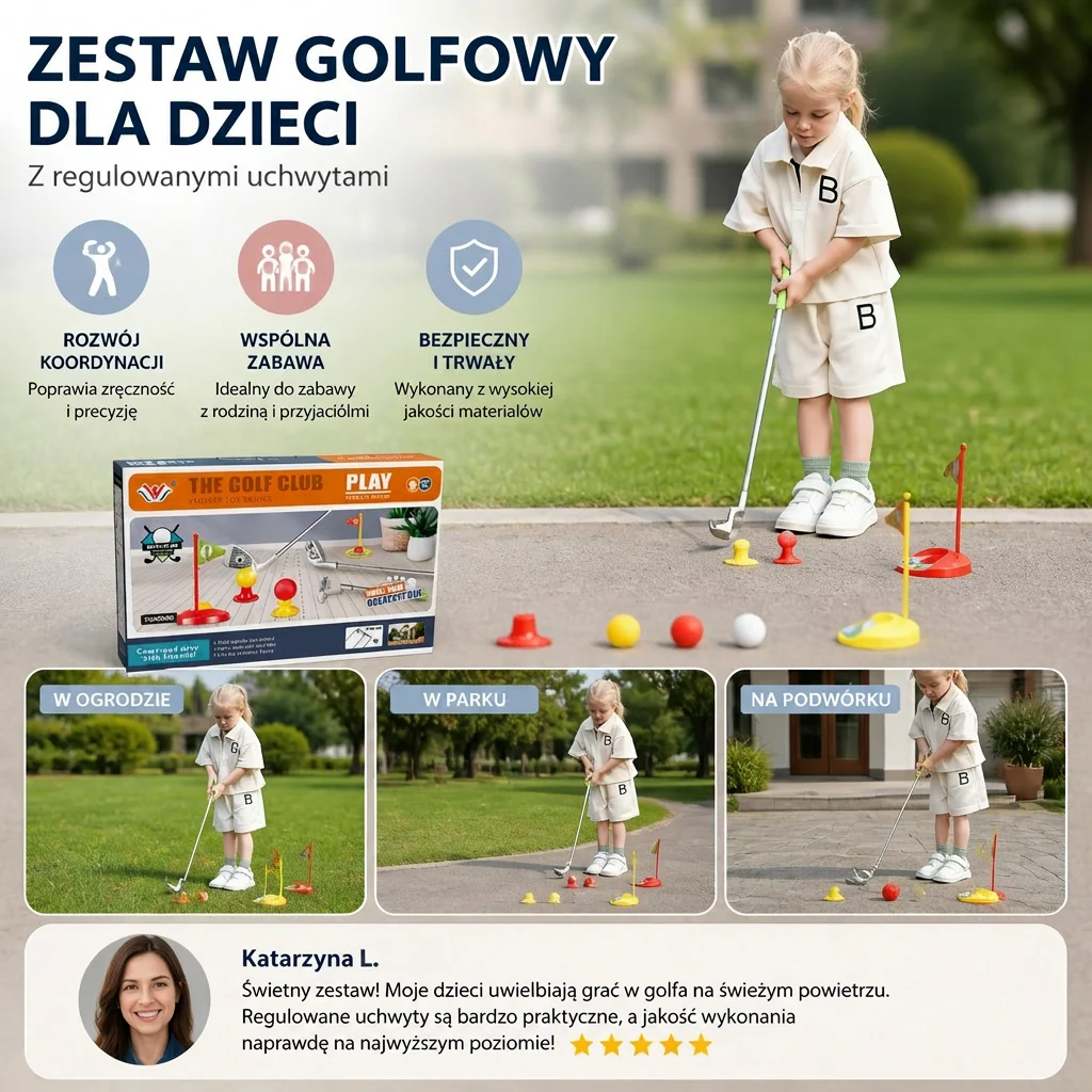 Zestaw Golfowy dla Dzieci z Regulowanymi Uchwytami – Idealny do Zabawy w Ogrodzie - Image 3