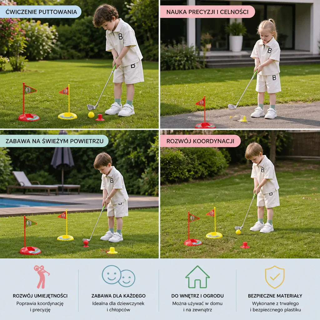 Zestaw Golfowy dla Dzieci z Regulowanymi Uchwytami – Idealny do Zabawy w Ogrodzie - Image 4
