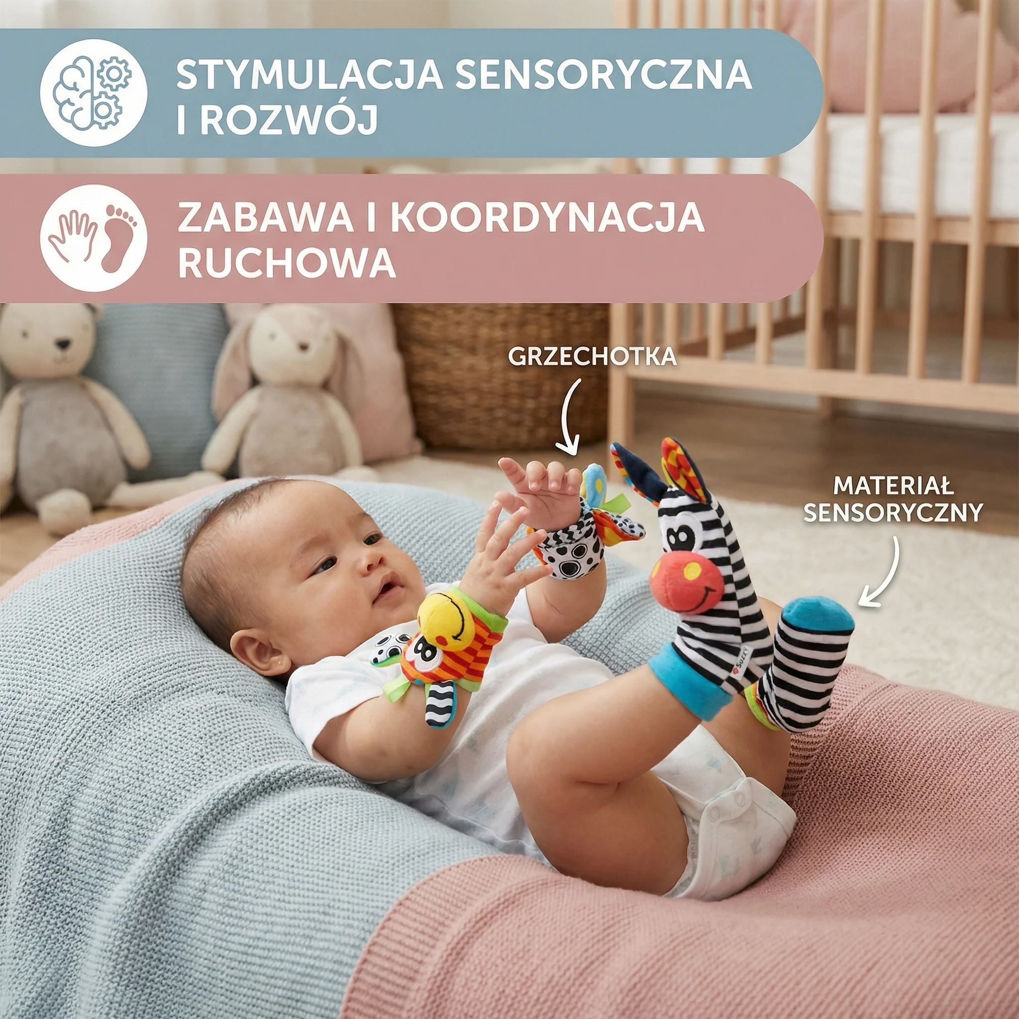Zestaw grzechotek i skarpetek dla niemowląt | Kolorowe zabawki sensoryczne do wczesnej nauki i rozwoju umiejętności motorycznych - Image 3