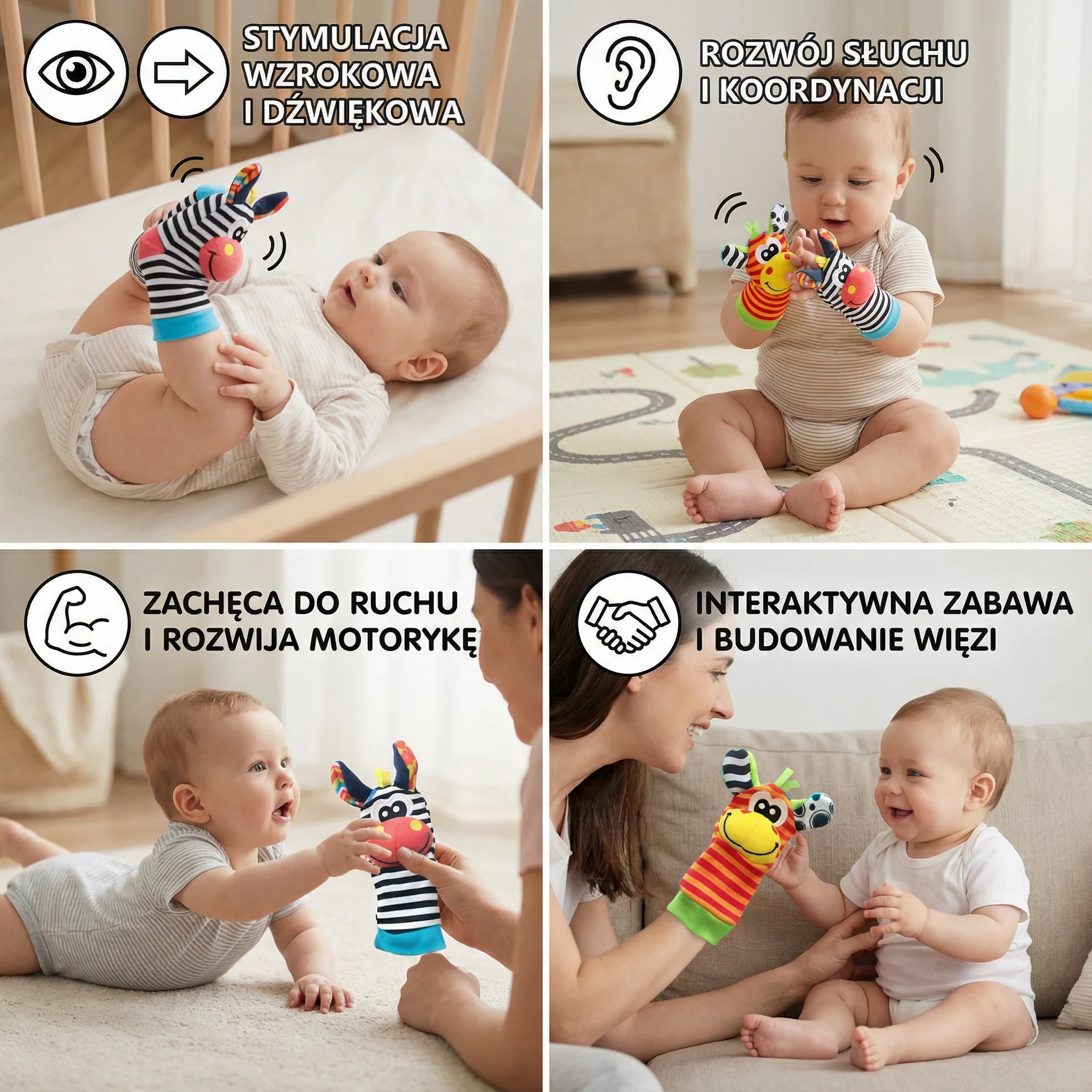Zestaw grzechotek i skarpetek dla niemowląt | Kolorowe zabawki sensoryczne do wczesnej nauki i rozwoju umiejętności motorycznych - Image 4