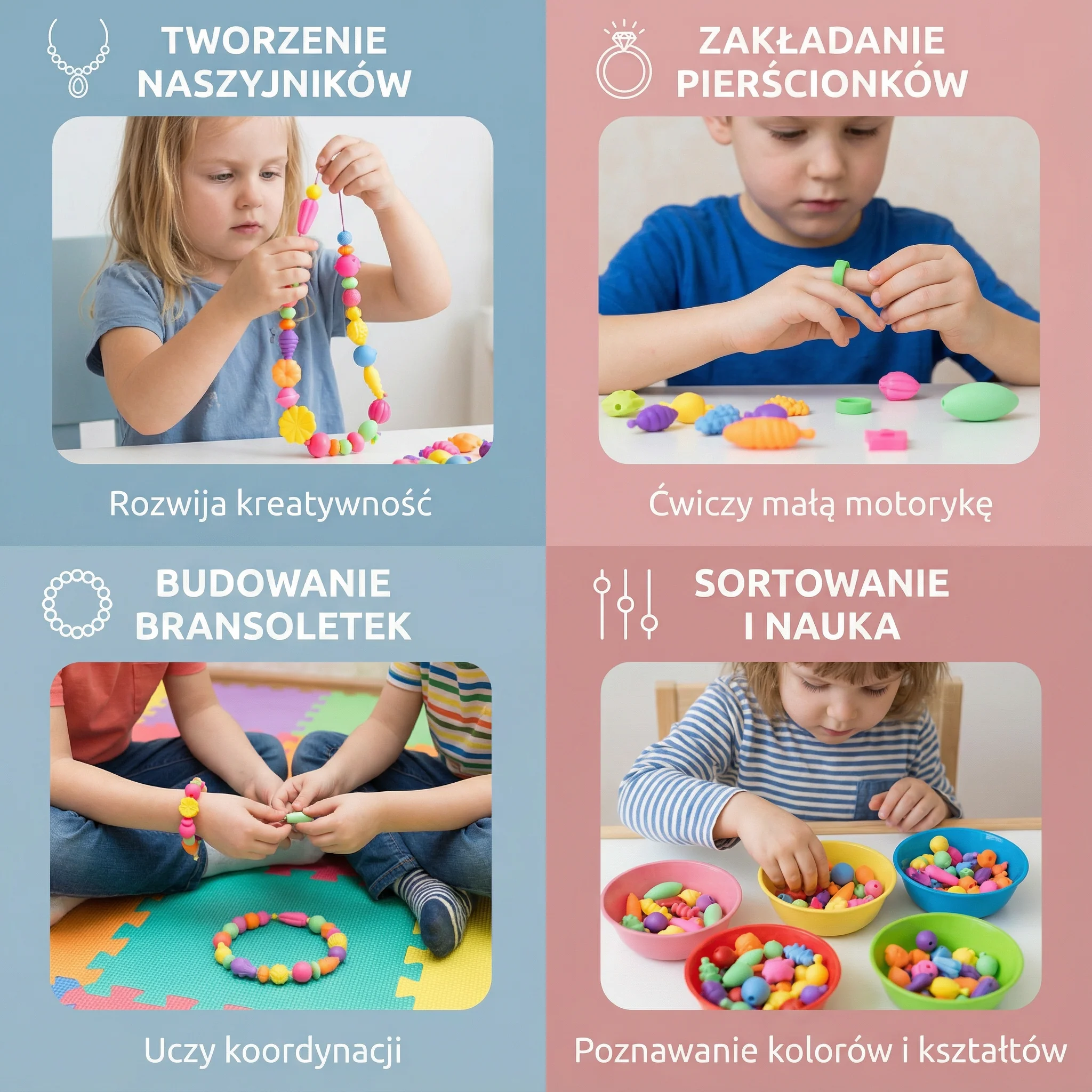 Zestaw koralików pop dla dzieci | Kolorowy zestaw biżuterii DIY do kreatywnej zabawy i rozwoju umiejętności motorycznych - Image 4