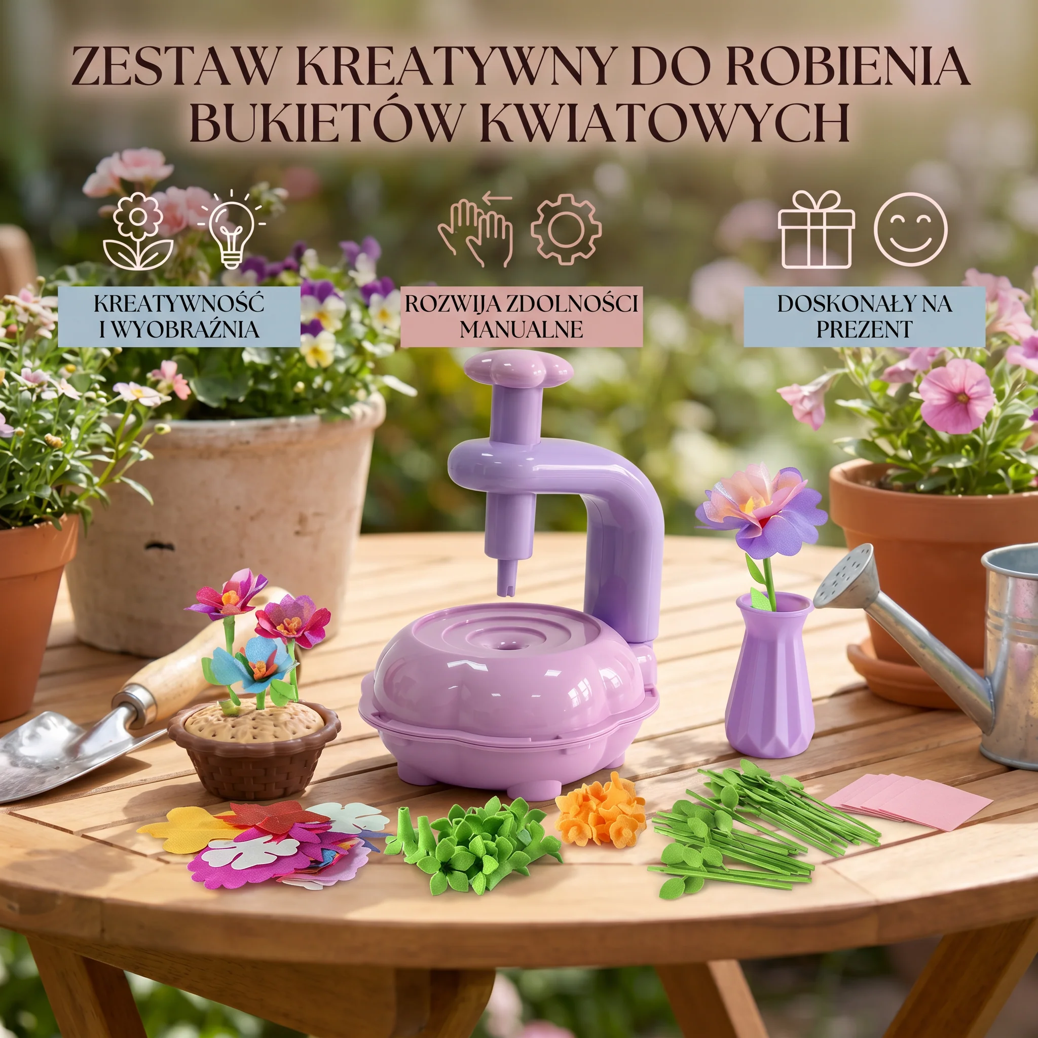 Zestaw Kreatywny Do Robienia Bukietów Kwiatowych dla Dzieci z Prasą – DIY Zestaw Kreatywny dla Dziewczynek - Image 3