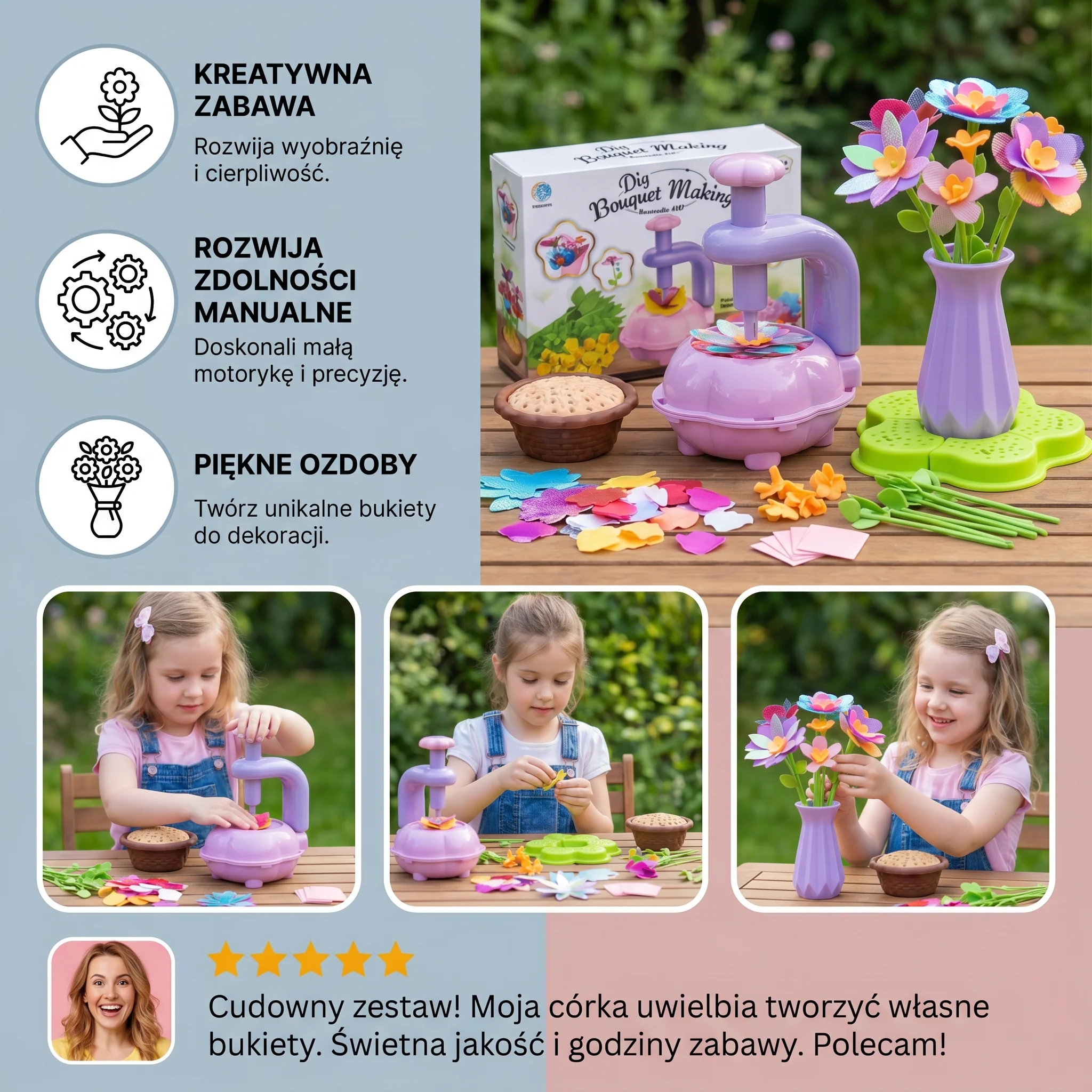 Zestaw Kreatywny Do Robienia Bukietów Kwiatowych dla Dzieci z Prasą – DIY Zestaw Kreatywny dla Dziewczynek - Image 4