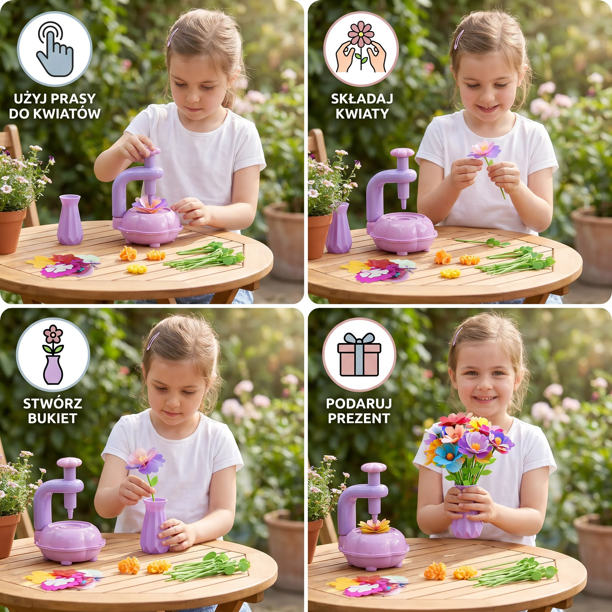 Zestaw Kreatywny Do Robienia Bukietów Kwiatowych dla Dzieci z Prasą – DIY Zestaw Kreatywny dla Dziewczynek - Image 5