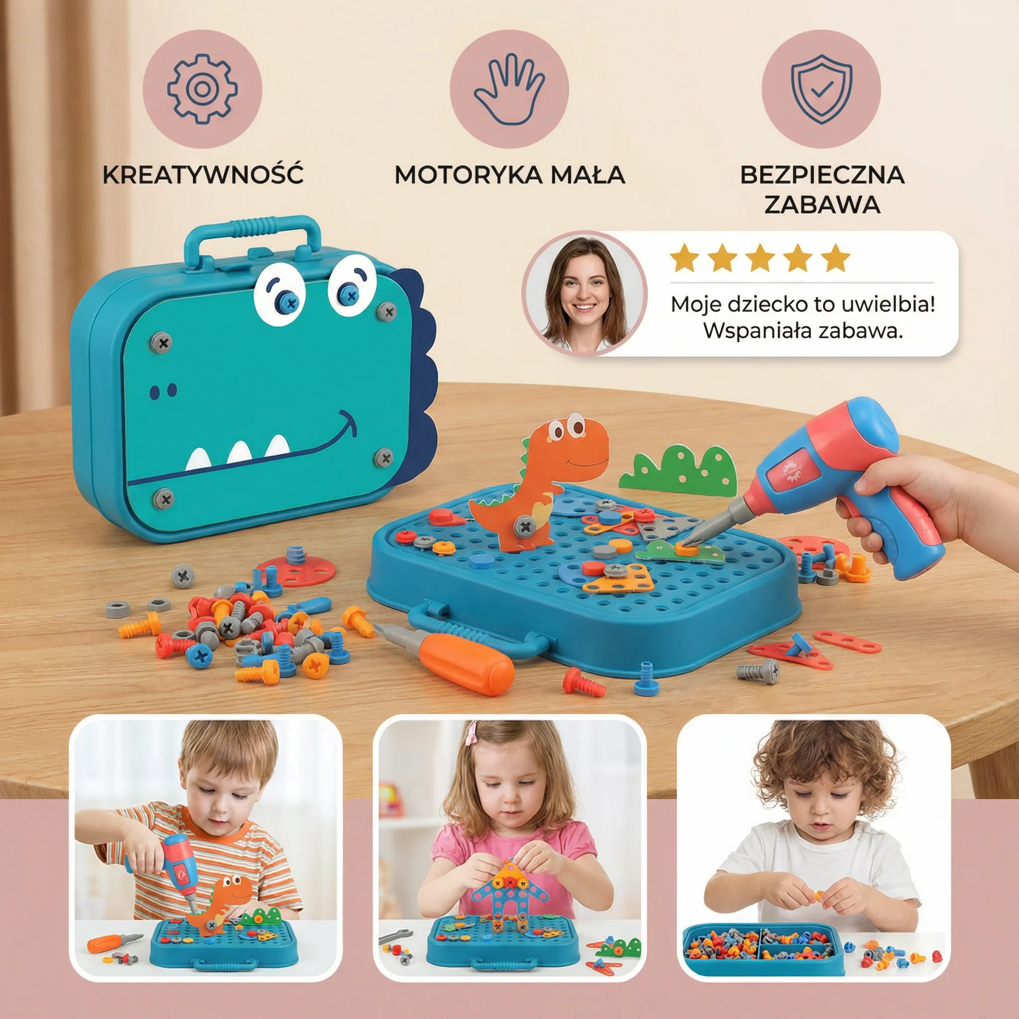 Zestaw majsterkowicza dla dzieci w uroczym dinozaurzym designie - Image 3