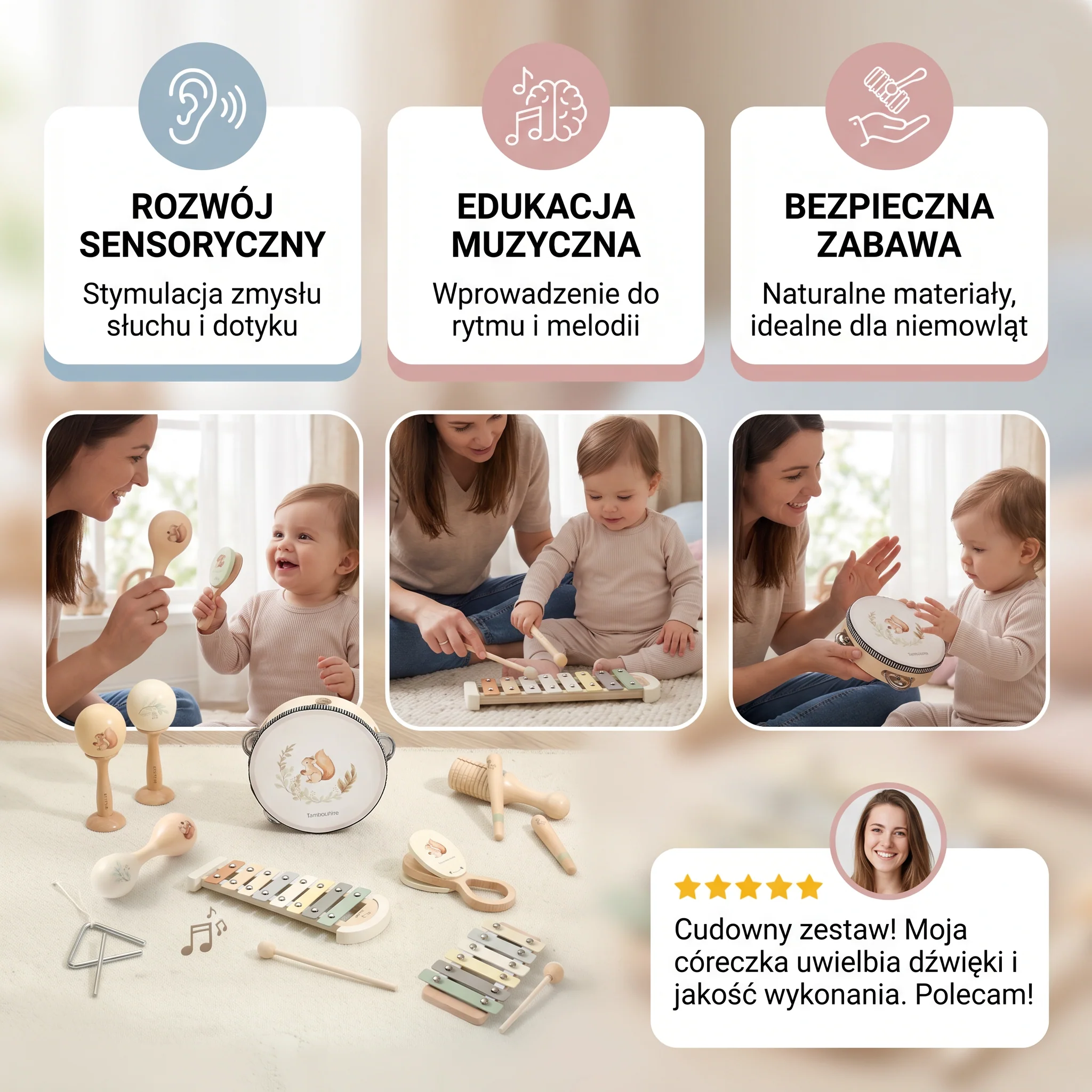 Zestaw Montessori instrumentów muzycznych dla niemowląt – sensoryczna i muzyczna zabawka edukacyjna - Image 4