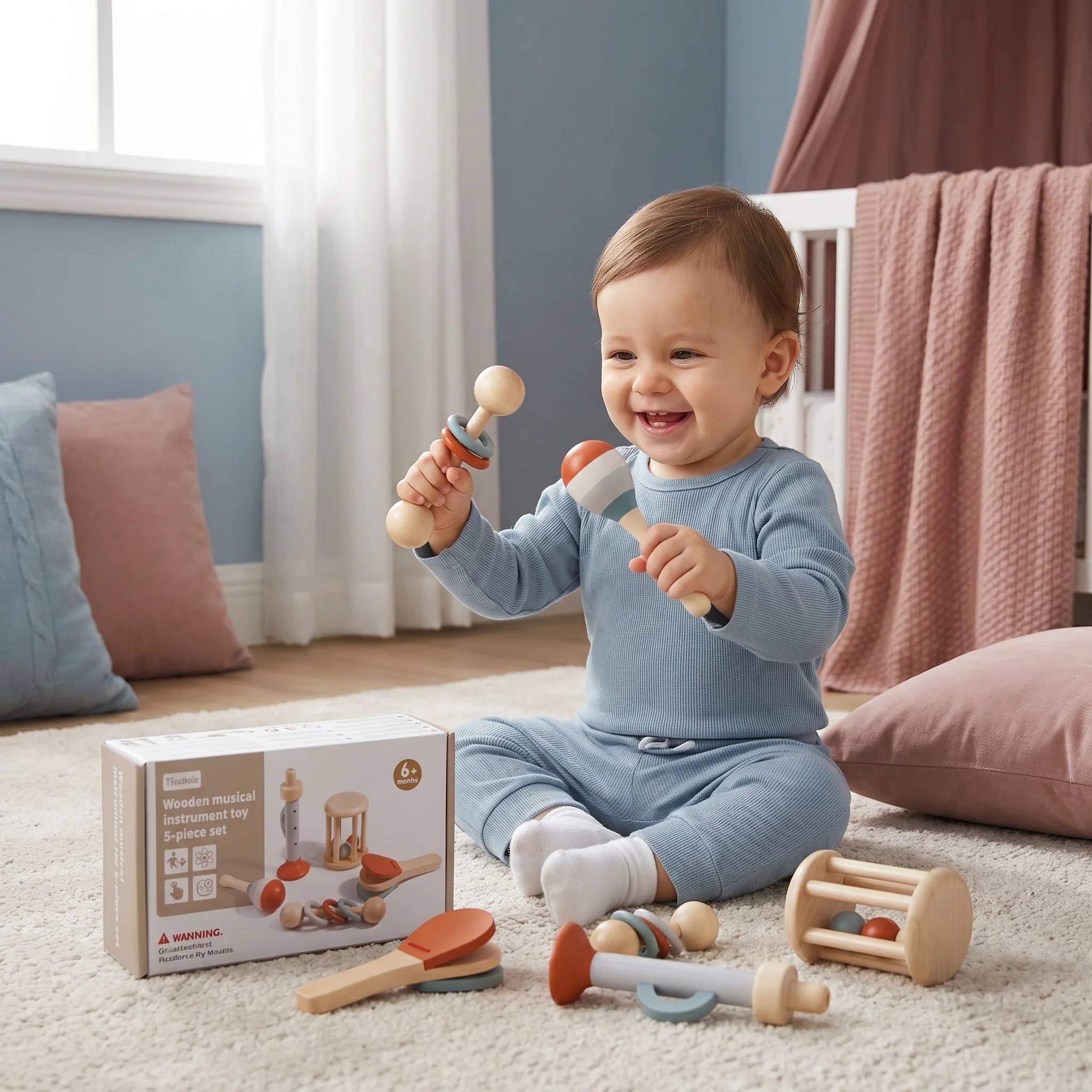 Zestaw Muzyczny Montessori dla Niemowląt – 5-częściowa Kolekcja Grzechotek Sensorycznych - Image 2