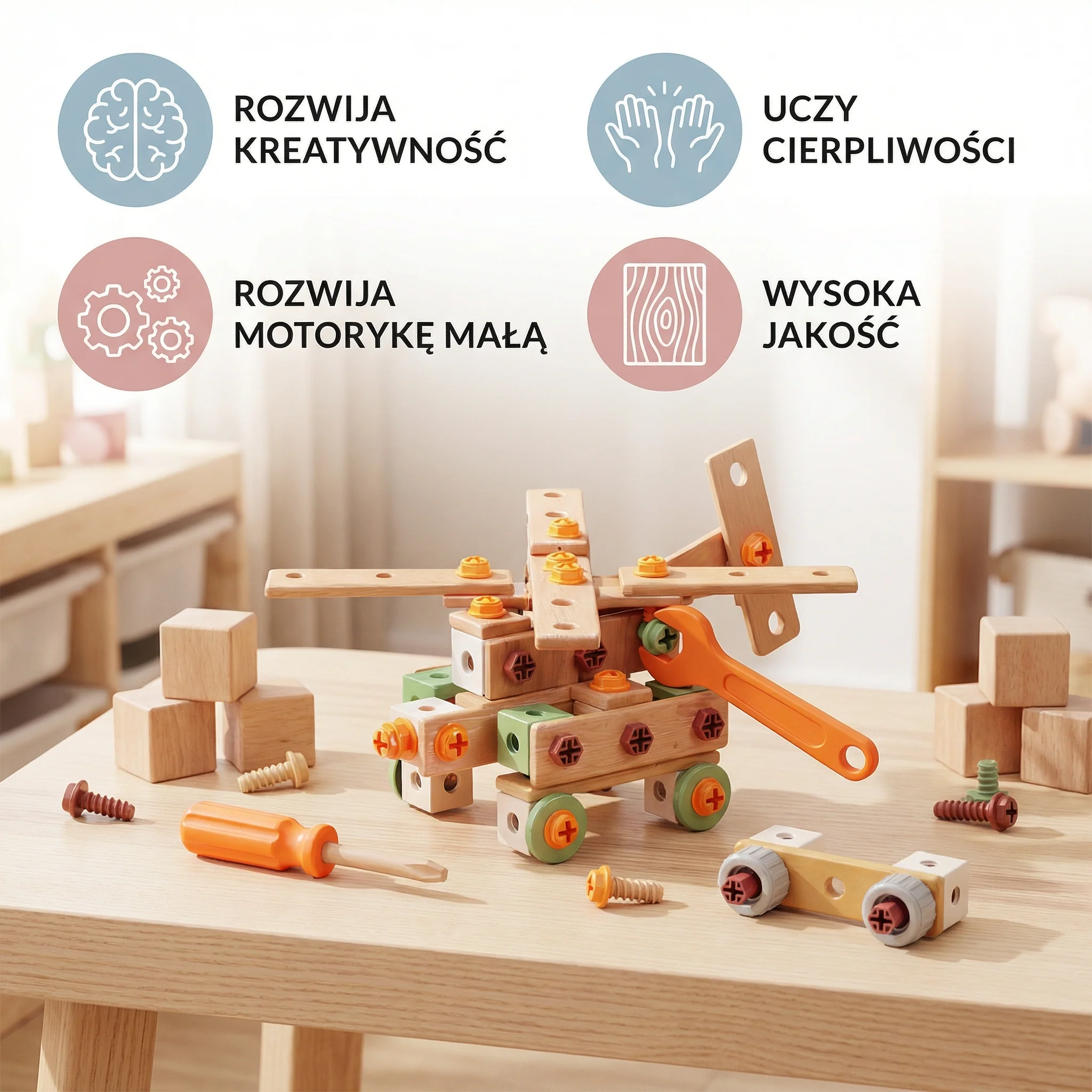 Zestaw narzędzi dla dzieci do skręcania i budowania – zabawka edukacyjna z akcesoriami - Image 2