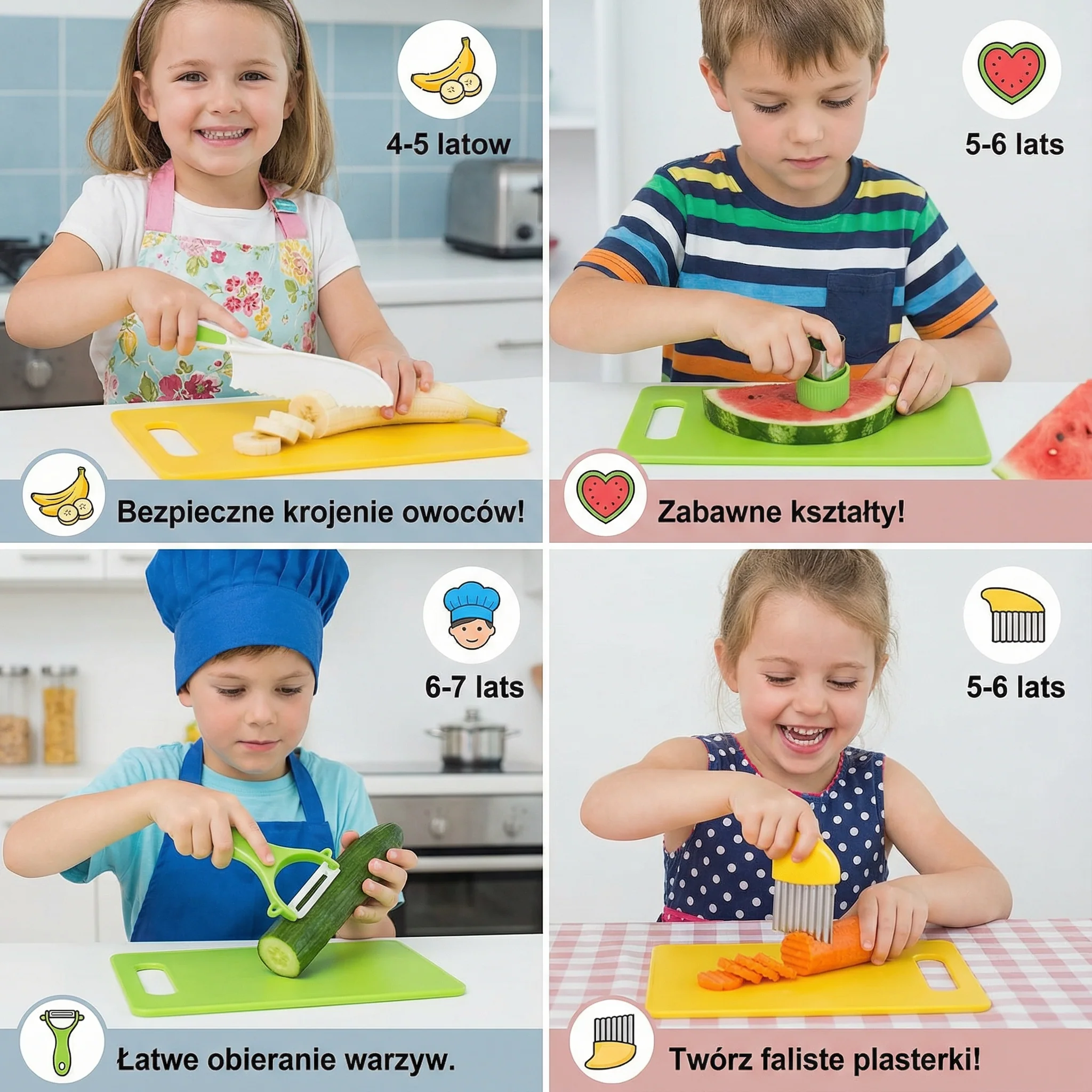 Zestaw noży do krojenia dla dzieci | Bezpieczne i zabawne narzędzia kuchenne do nauki krojenia owoców i warzyw - Image 4