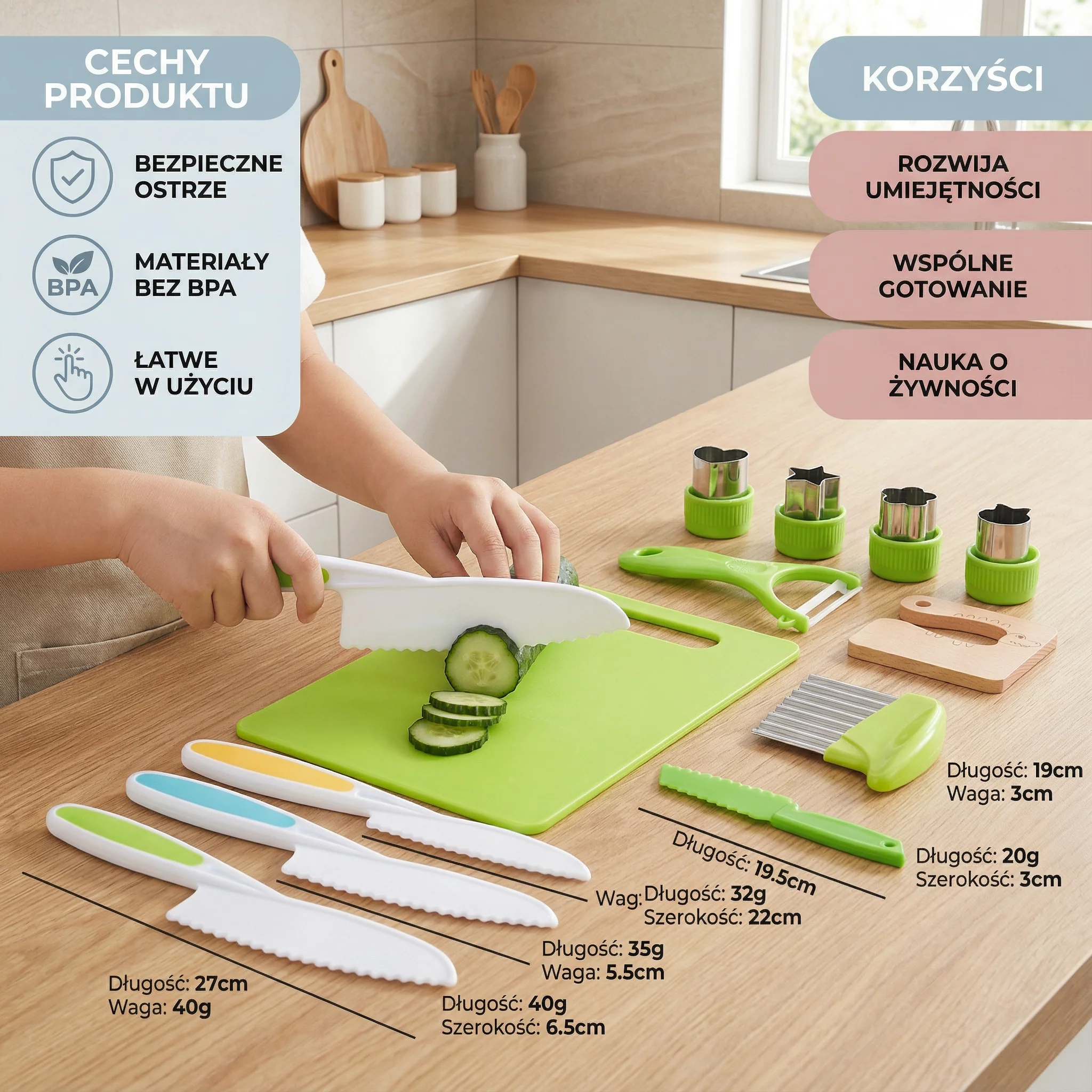 Zestaw noży do krojenia dla dzieci | Bezpieczne i zabawne narzędzia kuchenne do nauki krojenia owoców i warzyw - Image 6