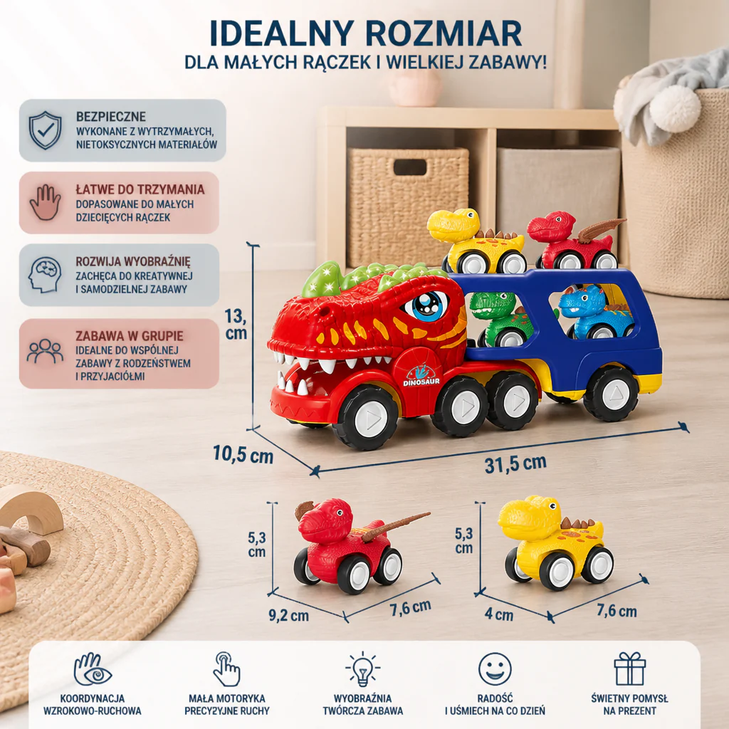 Zestaw Zabawek Ciężarówka Transportowa z Dinozaurem i Mini Samochodzikami Dinozaurami - Image 6