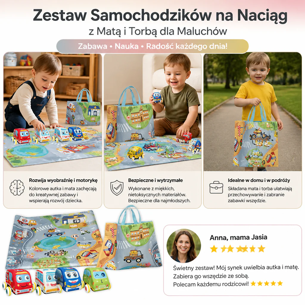 Zestaw Zabawek Samochodzików na Naciąg z Składaną Matą i Torbą dla Maluchów - Image 4